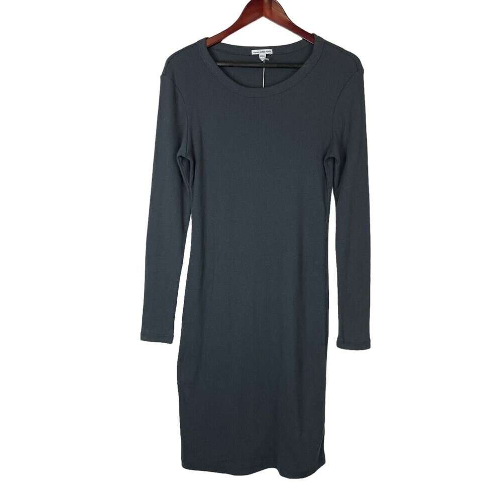 james perse wnlc6635cu long sleeves crew neck dress ribbed gray $175 NWT sz 3 L